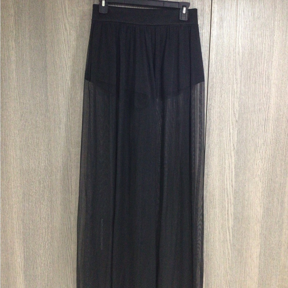 Chic Black Sheer Maxi Skirt with Side Slit - Picture 2 of 5